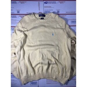 Vintage 90s Polo Ralph Lauren‎ Sweater XL Yellow Knit Pullover Long Sleeve Pony